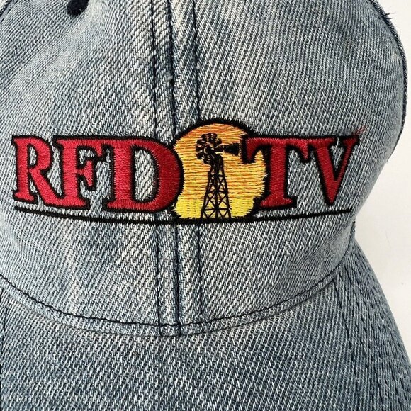 RFD-TV Rural Media Blue Demin Nashville Tenn Strapback Baseball Hat Cap VTG VGC - Picture 2 of 9